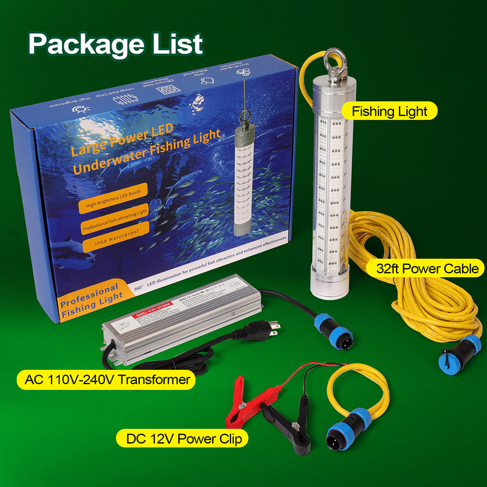 LieyuDive Underwater Fishing Light 12V, 648 LED Beads with 32FT Cable