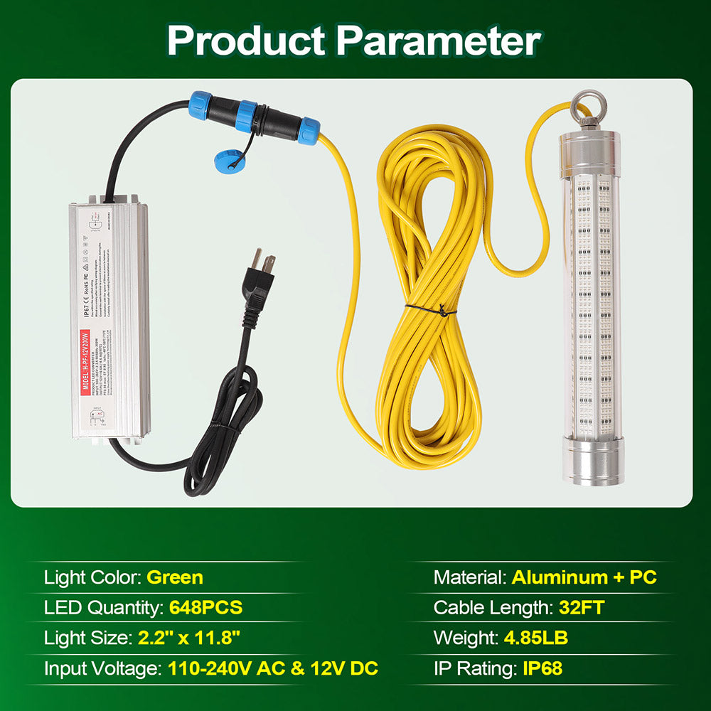 LieyuDive Underwater Fishing Light 12V, 648 LED Beads with 32FT Cable